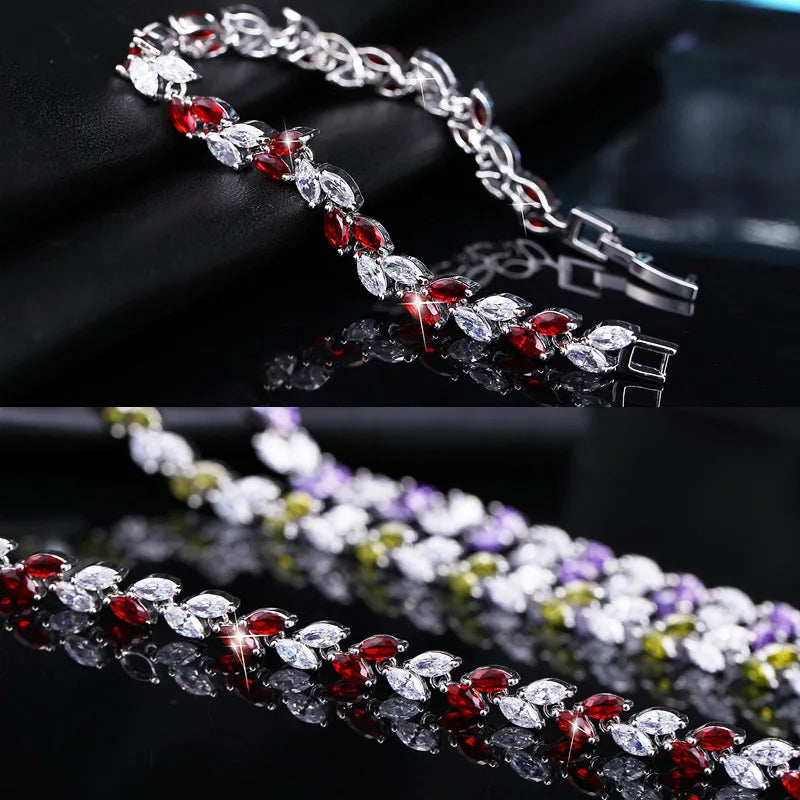 New Trendy Brilliant Cubic Zircon Inlaid Jewelry Silver Color Leaf Charm CZ Crystal Female Chain Link Bracelet Bangles for Women-3