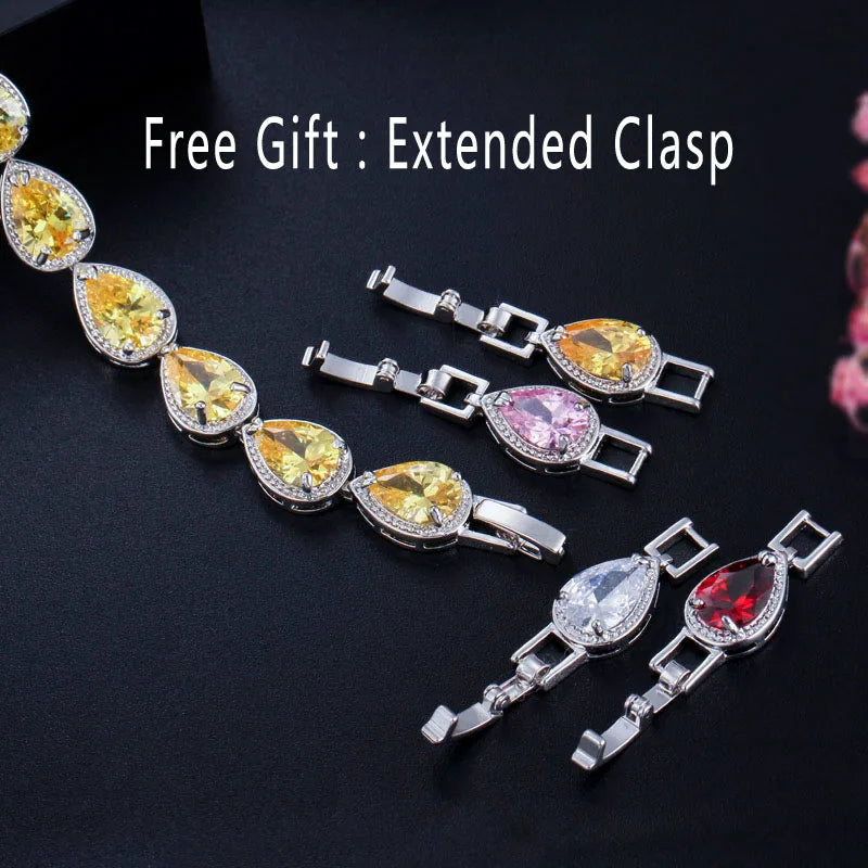 5 Colors Bangle Jewelry Cubic Zirconia Tear Drop CZ Stone Women Luxury Tennis Bracelet for Bridal Wedding Costume Accessories-3
