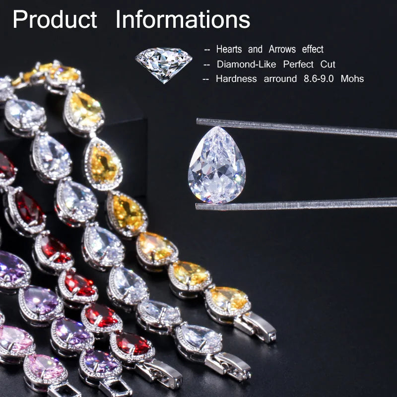 5 Colors Bangle Jewelry Cubic Zirconia Tear Drop CZ Stone Women Luxury Tennis Bracelet for Bridal Wedding Costume Accessories-4