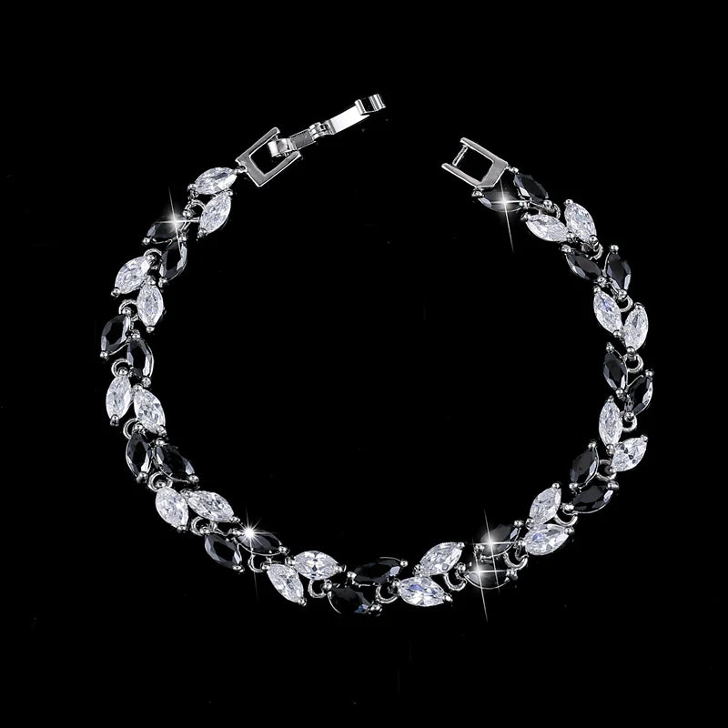 New Trendy Brilliant Cubic Zircon Inlaid Jewelry Silver Color Leaf Charm CZ Crystal Female Chain Link Bracelet Bangles for Women-12