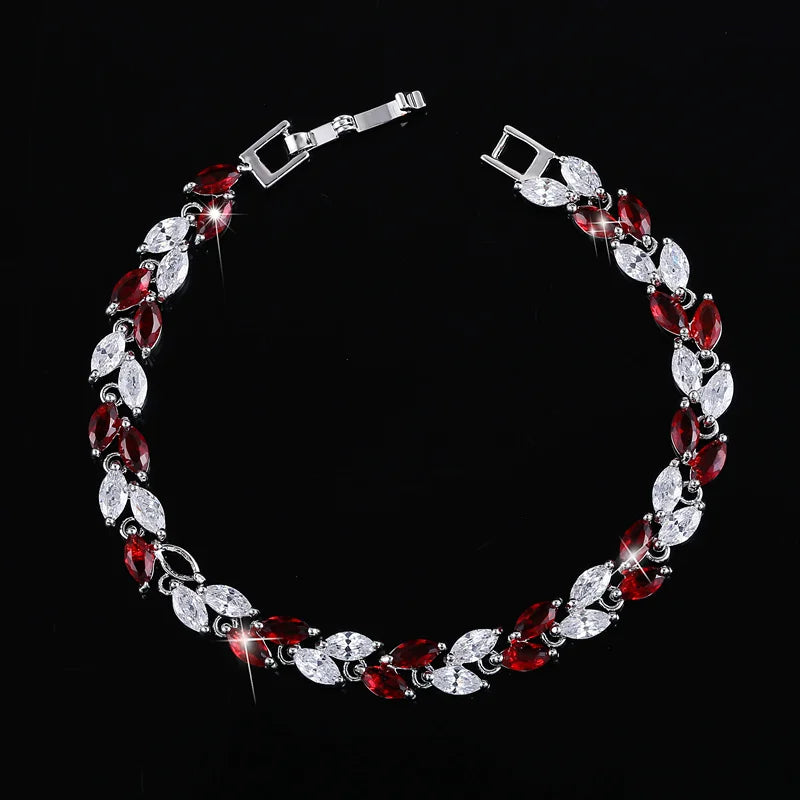New Trendy Brilliant Cubic Zircon Inlaid Jewelry Silver Color Leaf Charm CZ Crystal Female Chain Link Bracelet Bangles for Women-9