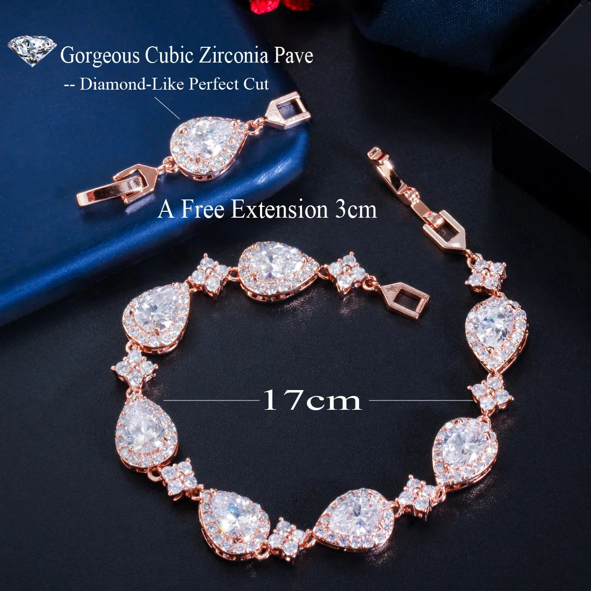 18K Gold Plated Silver Color Women Jewelry Pear Shape Stunning Icy Cubic Zirconia Gift Bracelet for Engagement Party Accessory-4