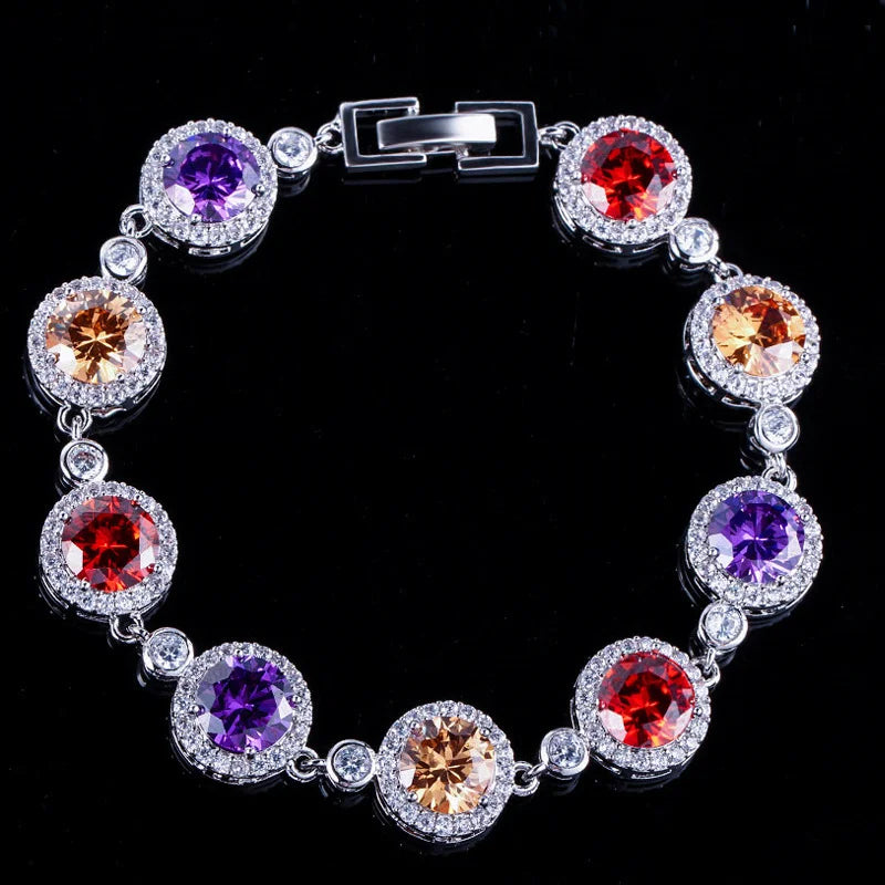 Hot Sale Multicolor Cubic Zirconia 8mm Round Chain Link Tennis Bracelet for Women Wedding Party Cloth Jewelry-1