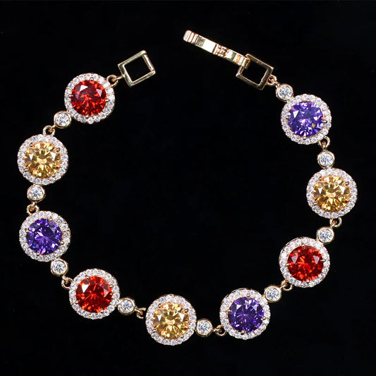 Hot Sale Multicolor Cubic Zirconia 8mm Round Chain Link Tennis Bracelet for Women Wedding Party Cloth Jewelry-0